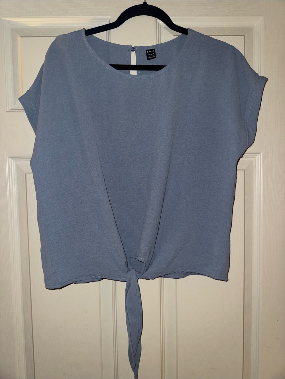 SHEIN Light Blue Front Tie Short Sleeve Blouse